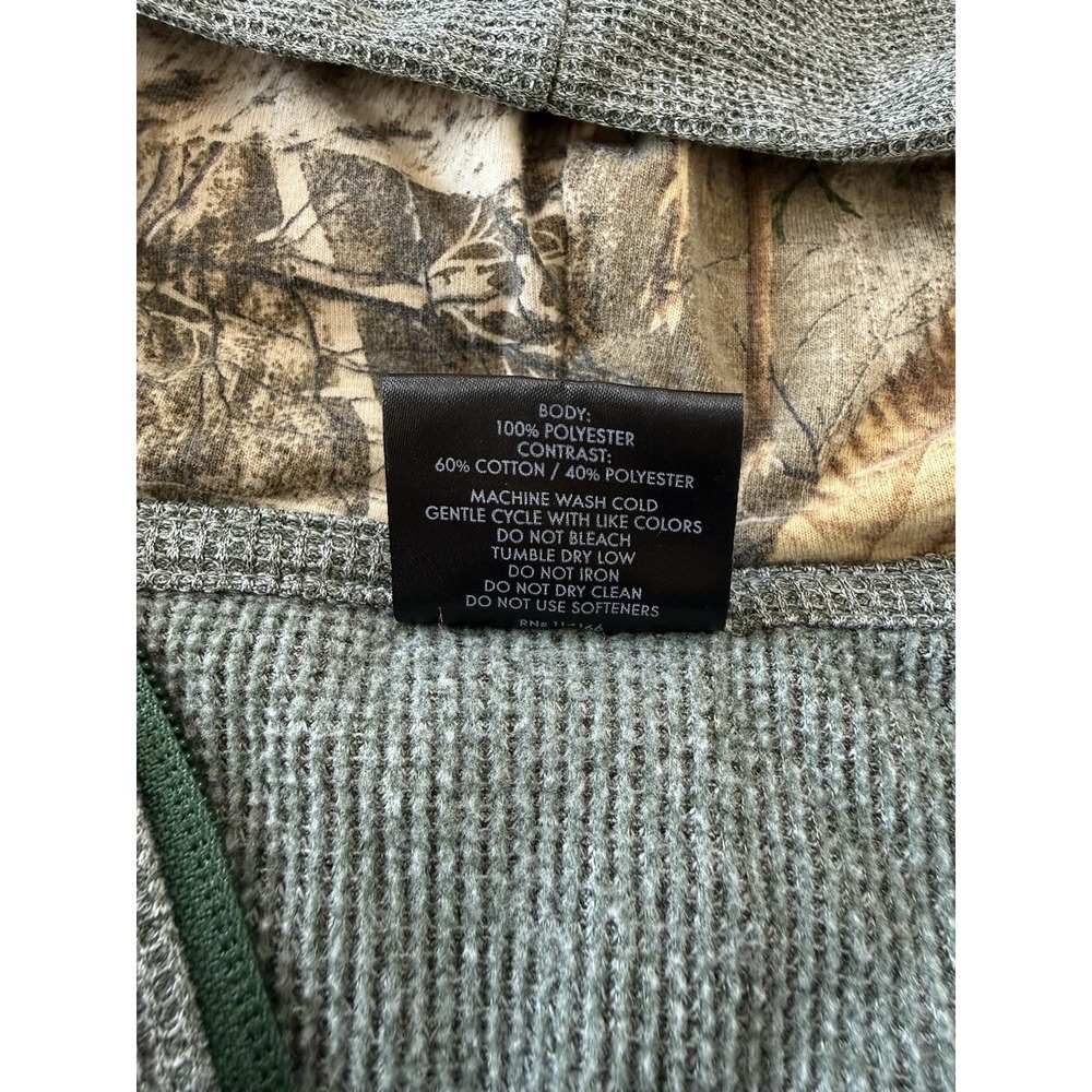 Realtree Outdoor Hoodie Camo Green Thermal Full Zip Up Hunting Men's Size Medium - Picture 7 of 8